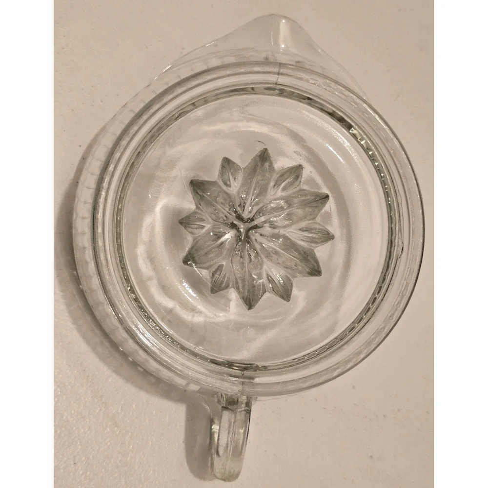 Vintage Clear Glass Citrus Juicer with Handle and Pour Spout Ribbed Design